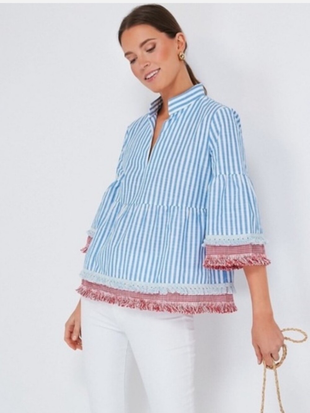 Tuckernuck Savannah Stripe Quarter Length Crawford Blouse Size L
